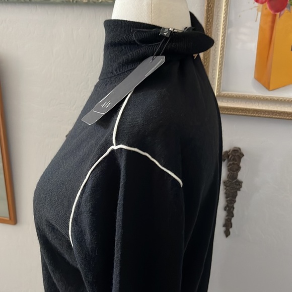 Armani Exchange black pinstripe lightweight sweater turtleneck pullover top - Picture 5 of 7